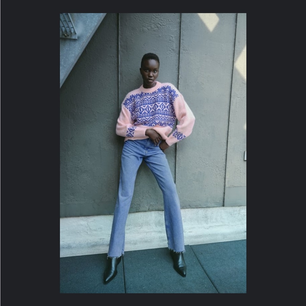 Zara oversized knit jacquard fair isle sweater